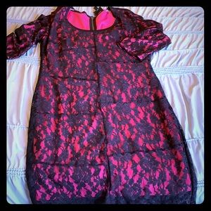 Hot pink with black lace overlay dress